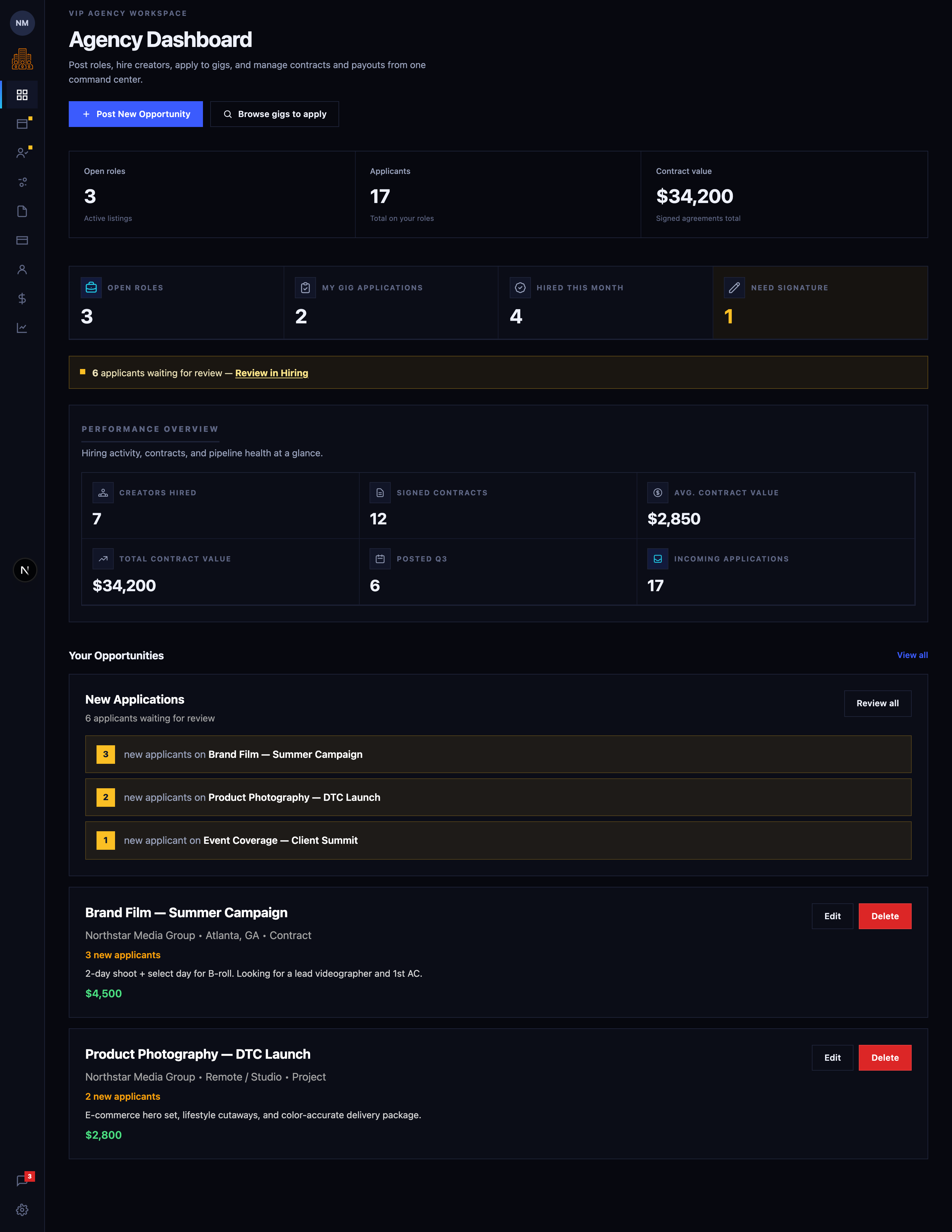 Agency dashboard workspace preview