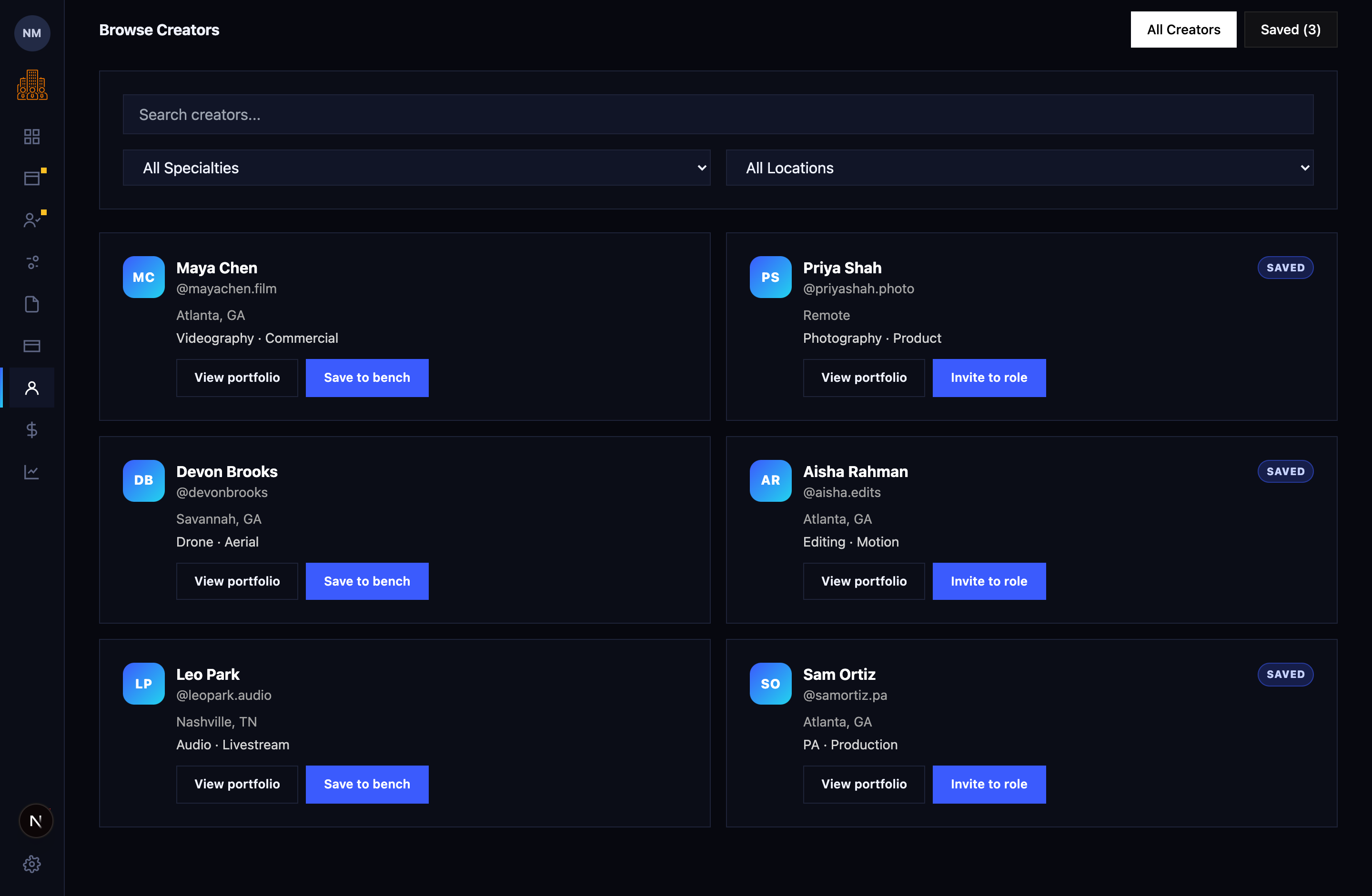View creator portfolios workspace preview